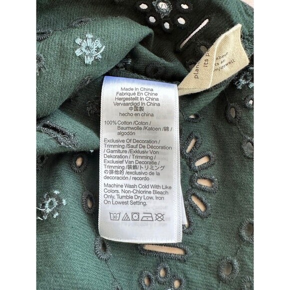 Madewell Embroidered Green Corduroy Tie Sleeve Eyelet Blouse Women size‎ XXS - Picture 4 of 9